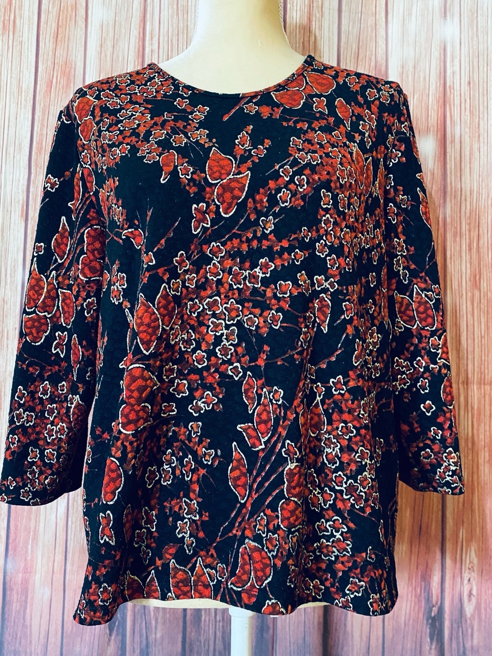 Women’s Large Petite Blouse Allison Daley 3/4 Sleeves Stretch Multicolored Soft